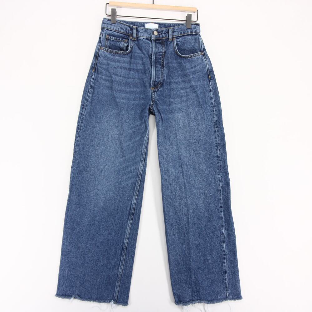 Boyish Charley Jeans Womens 26 Blue High Rise Wide Leg Button Fly Raw Hem Frayed
